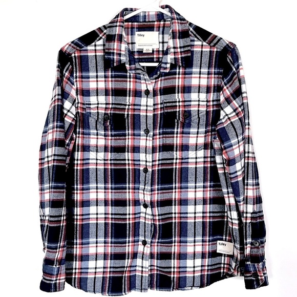 Tilley Plaid Flannel Button Down Shirt Medium - Picture 1 of 6